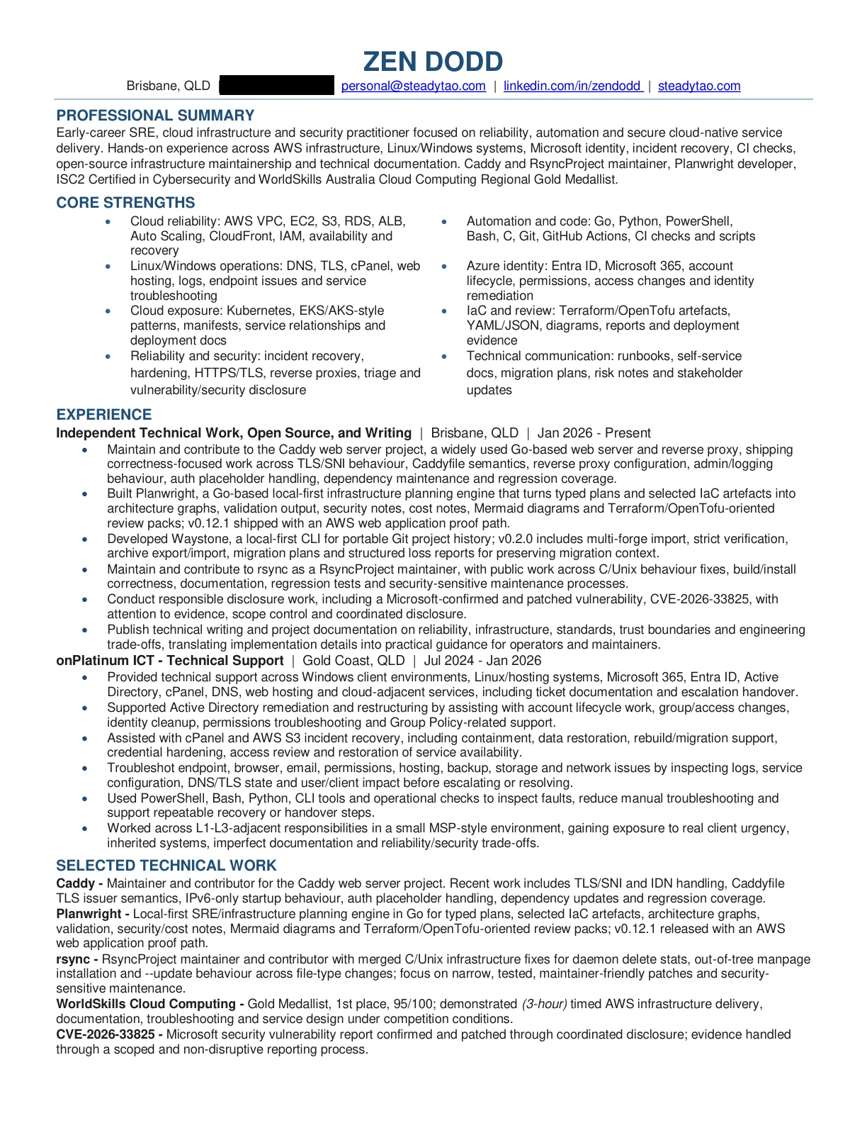 First page preview of Zen Dodd's resume